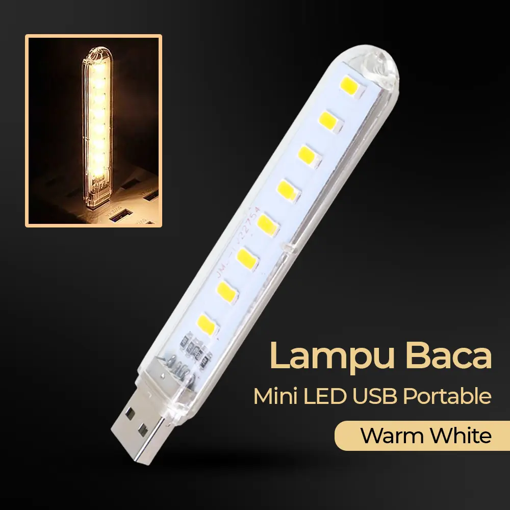 Lampu Baca Mini LED USB Portable 5V 12 Watt dengan cahaya Warm White