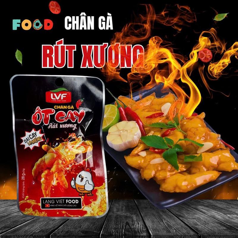 Combo 50 Chiếc Chân Gà rút xương ớt cay của Làng Việt Food Thơm Ngon Dai Giòn Sần Sật đồ ăn vặt chất lượng cao Mỗi gói 25gr
