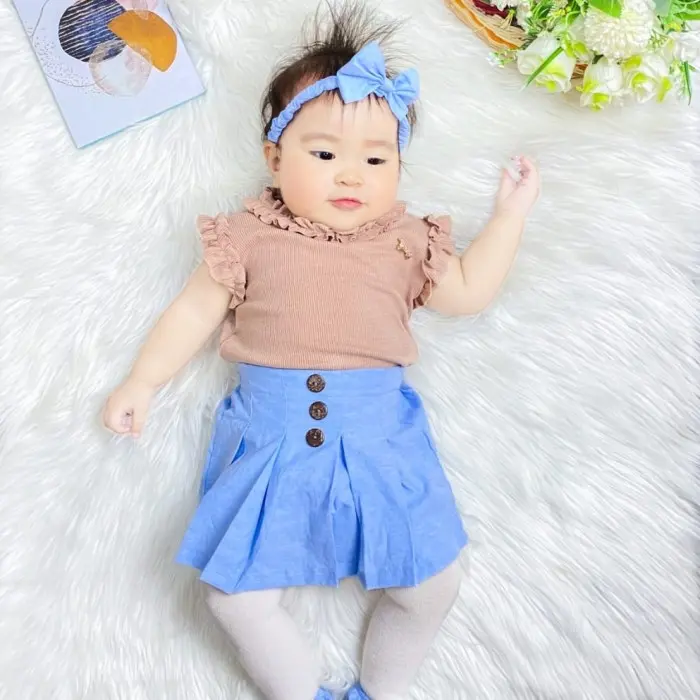 NEW ARRIVAL SETELAN BAJU ROK ANAK BAYI PEREMPUAN LUCU USIA 0 12 BULAN KEZIA SET G9