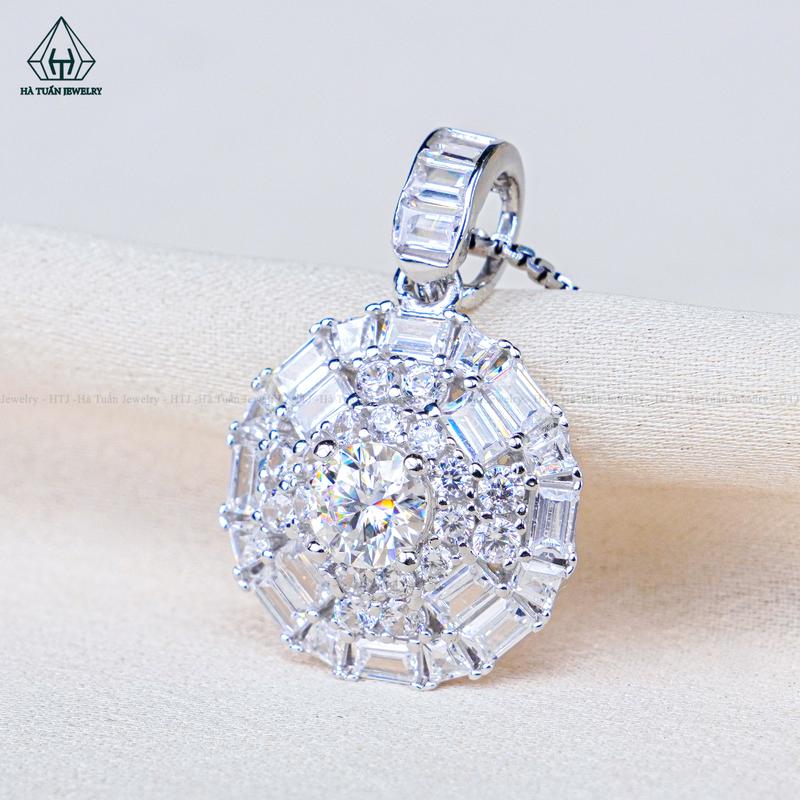  Mặt Dây Chuyền BẠC 925 Xi Kim Viên Đá Chủ Moissanite 5.4mm PX284 Hà Tuấn Jewelry 