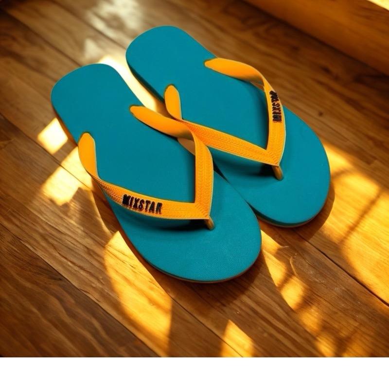 Dép Thái Lan Xanh quai vàng dép cao su dép xỏ ngón tông lào dép nam đế bằng