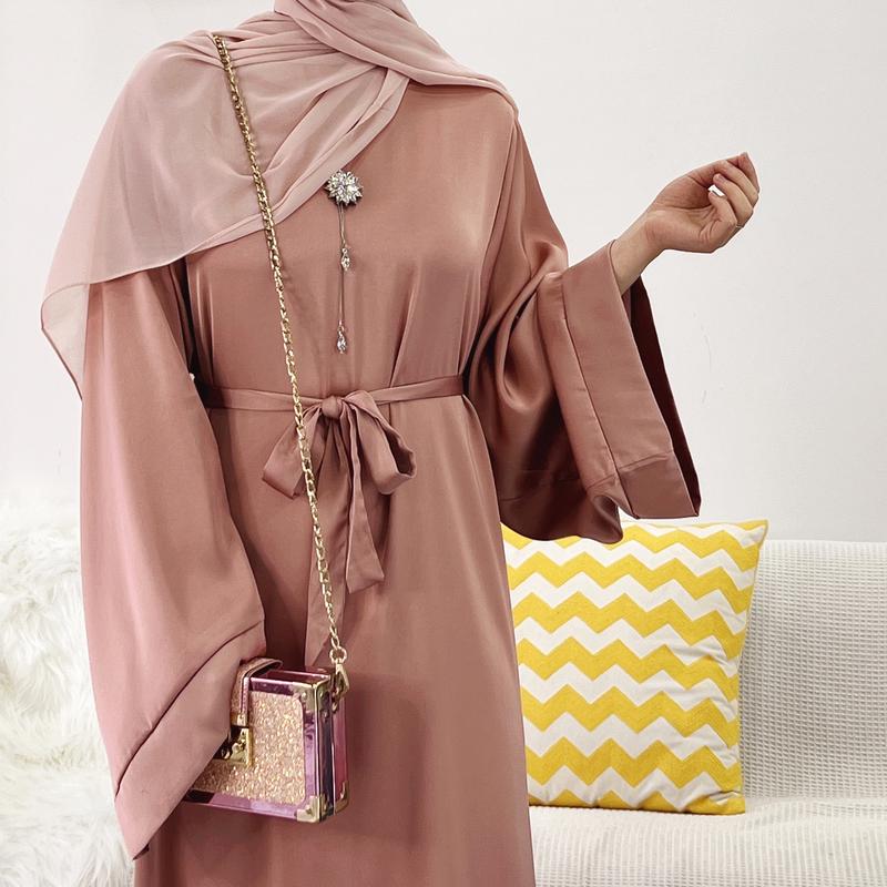 Solid Color Muslim Dresses for Women Satin Abaya Large Multi Color Sardine Abaya Long Sleeve Dress Women's Islamic Clothing Terno Muslim Outfit  Long Dress for Muslimah TUTU 5