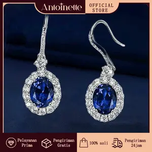 Anting Silver Murni Sapphire Biru Wanita | Desain Elegan Mewah Unik | Hadiah Valentine & Ulang Tahun Istimewa | Adjustable Anti Karat Tidak Luntur
