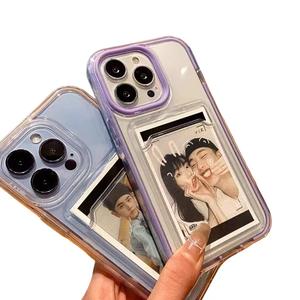 3 In 1 Luxury Candy Color Card Holder Removable Frame Clear Phone Case for IPhone 16 15 pro max 14 pro max 13 12 11 Pro Max X Xs Max Xr 8 7 Plus
