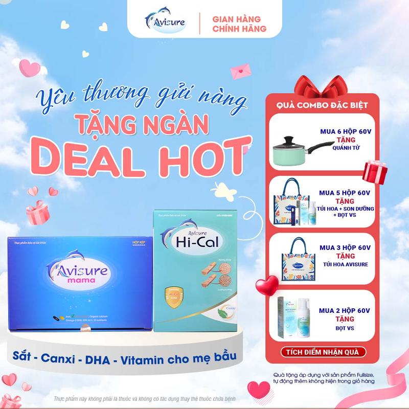 Canxi và Vitamin tổng hợp Avisure hộp 60 viên- Bổ sung canxi nano, sắt hữu cơ, dha dầu cá từ Nauy, acid folic và vitamin cho mẹ bầu