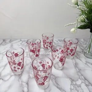 6pcs gelas kopi atau teh motif bahan kaca