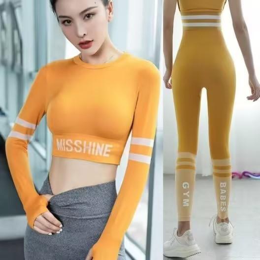 Bộ Đồ Mặc Tập Yoga, Flyblue, Dành Cho Nữ, Áo Dài Tay, Quần Cropped Gợi Cảm, Mỏng Vừa Vặn, Độ Đàn Hồi Cao, Quần Chạy Bộ Thể Dục, Phong Cách Thể Thao 6