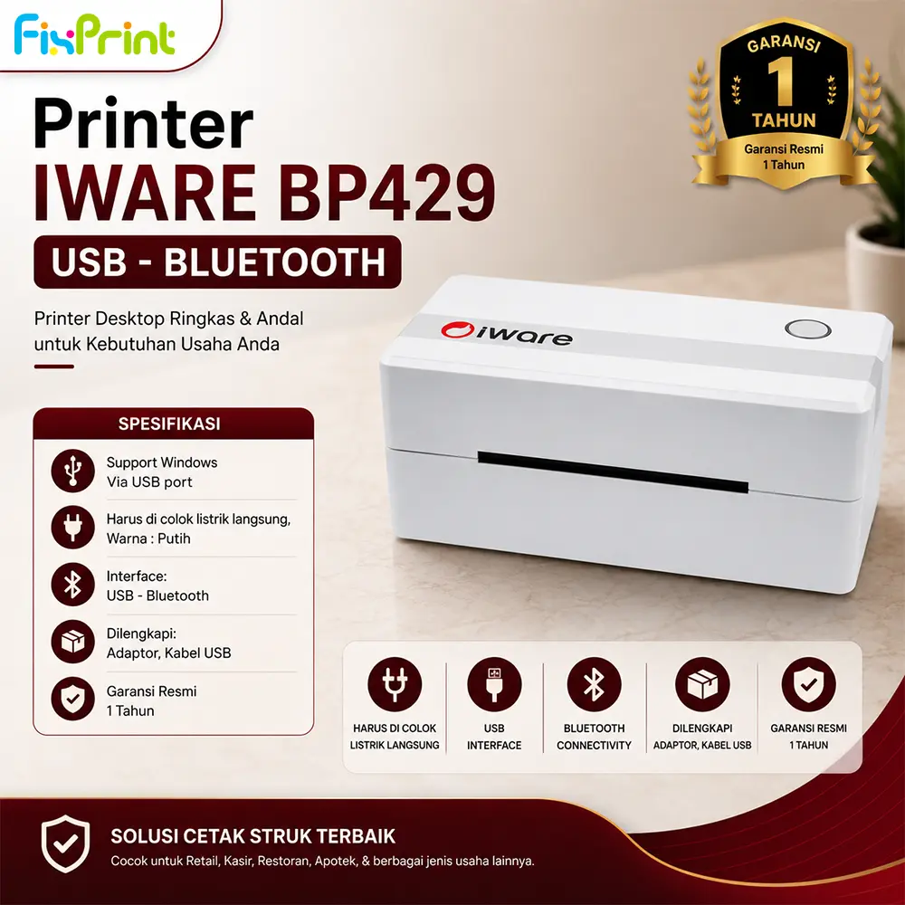 Printer Thermal Label Barcode A6 Iware Bp429 Usb / Bluetooth New