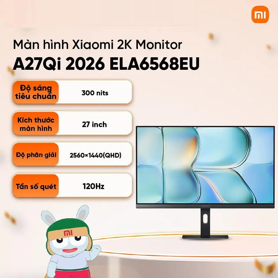 Màn hình máy tính Xiaomi 2K Monitor A27Qi 2026 ELA6568EU 27 inch - Góc nhìn rộng 178° - Tần số quét 120Hz