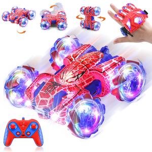 Coche de Control Remoto por Detección de Gestos, Coche RC de 2.4GHz con Luces Completas del Cuerpo, Juguete de Araña Acrobática de Doble Cara Recargable, Regalo de Entretenimiento para Interiores y Exteriores