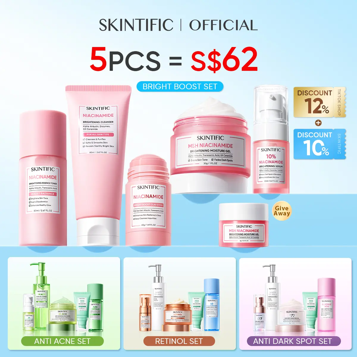 [SKINTIFIC OFFICIAL]SKINTIFIC 5PCS SKINCARE BUNDLE SymWhite 377 Drak Spot/Niacinamide Brightening/5X Ceramide/ Niacinamide Brightening lightening dull skin fades acne scars dark spot even skin tone redness Skin Repair mother's day gift