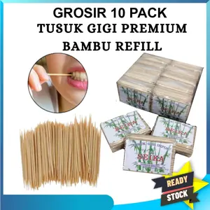 GROSIR 10 PACK Tusuk Gigi Bambu Premium Refill Higienis Sekali Pakai Tidak Mudah Patah & Bersih untuk Resto & Dapur Mulut