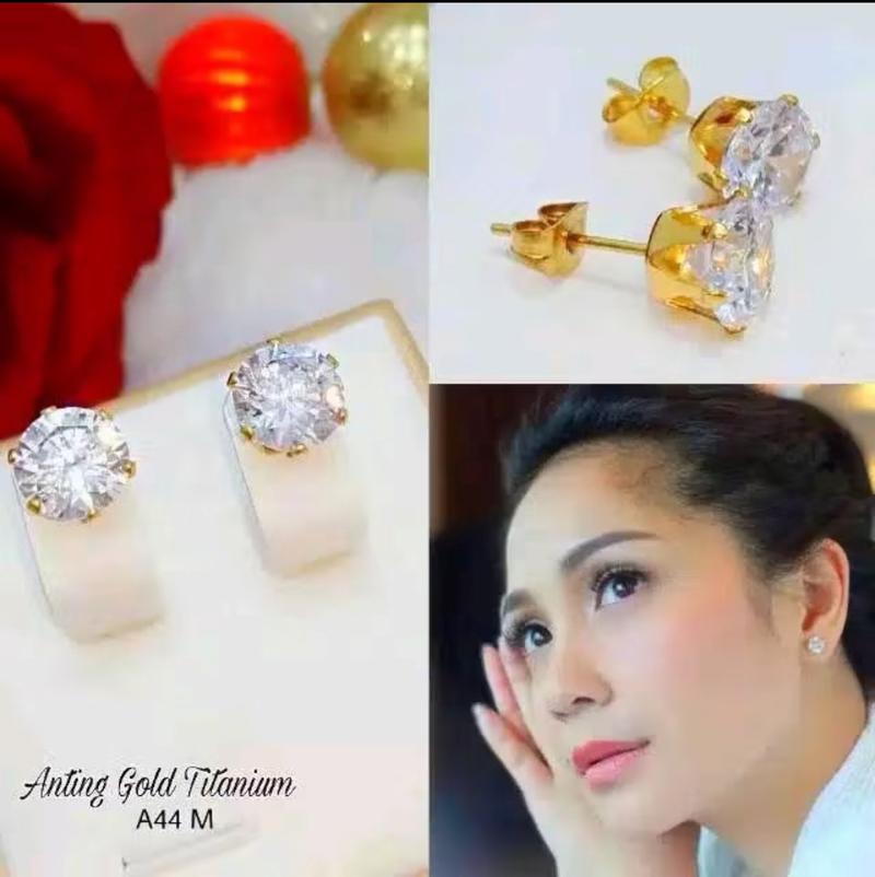 Product Introduction of Anting Tusuk Titanium Giwang Mata Satu Warna Gold Perhiasan Wanita Elegan Tahan lama 4