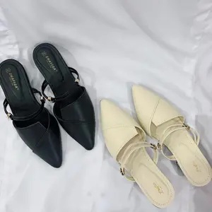 Sandal Wanita Hak 3 Cm Bapau Ring Shoes - Hitam-cream