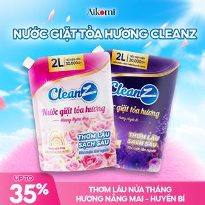 [MUA 1 ĐƯỢC 1 TỔNG NHẬN 4L] Combo Nước Giặt Tỏa Hương CleanZ Công Nghệ Sạch Sâu, Lưu Hương Lâu Dài, Bảo Vệ Màu Quần Áo, Túi Giặt Dung Tích 2L Làm Sạch