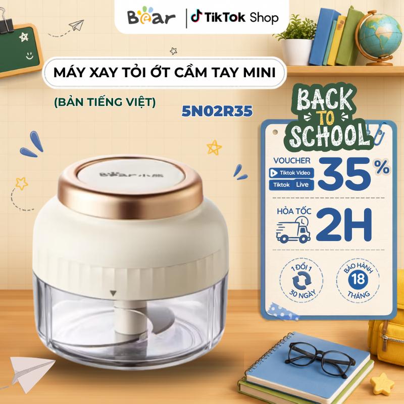 Máy Xay Tỏi Ớt Cầm Tay Mini Bear FCH-5N02R35, Dung Tích 200ml, Xay Tỏi Ớt Nhanh Chóng - Dễ Dàng, Cầm Tay Tiện Lợi, Dây Kéo Mượt - Êm, Bảo Hành 18 Tháng