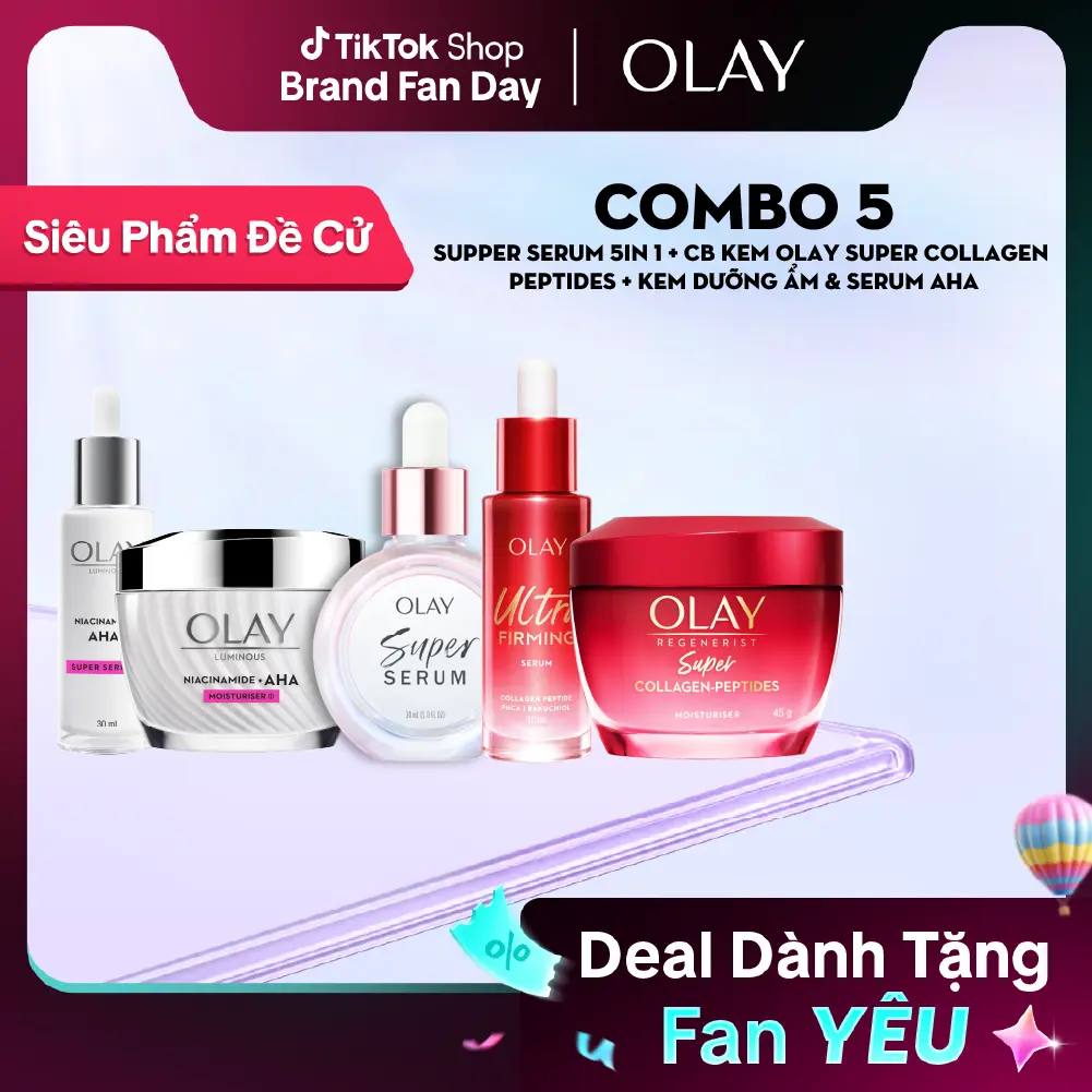 Combo 5: Super serum 5in 1 + Combo Kem Dưỡng Ẩm OLAY Super Collagen Peptides + Kem Dưỡng Ẩm & Serum AHA Sáng Da, Mờ Thâm Mụn