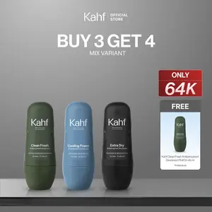[CREATOR'S PICK : KAHF BUNDLE 3IN1 PAKET DEODORANT] Triple Pack Kahf Deodorant Roll On Antiperspirant 45 ml - 3 pcs Deodoran Pria Freshness All Day, 0% Alcohol, Easy Application - Anti Iritasi, Bebas Bau, Tahan Keringat - Suitable for Daily Use