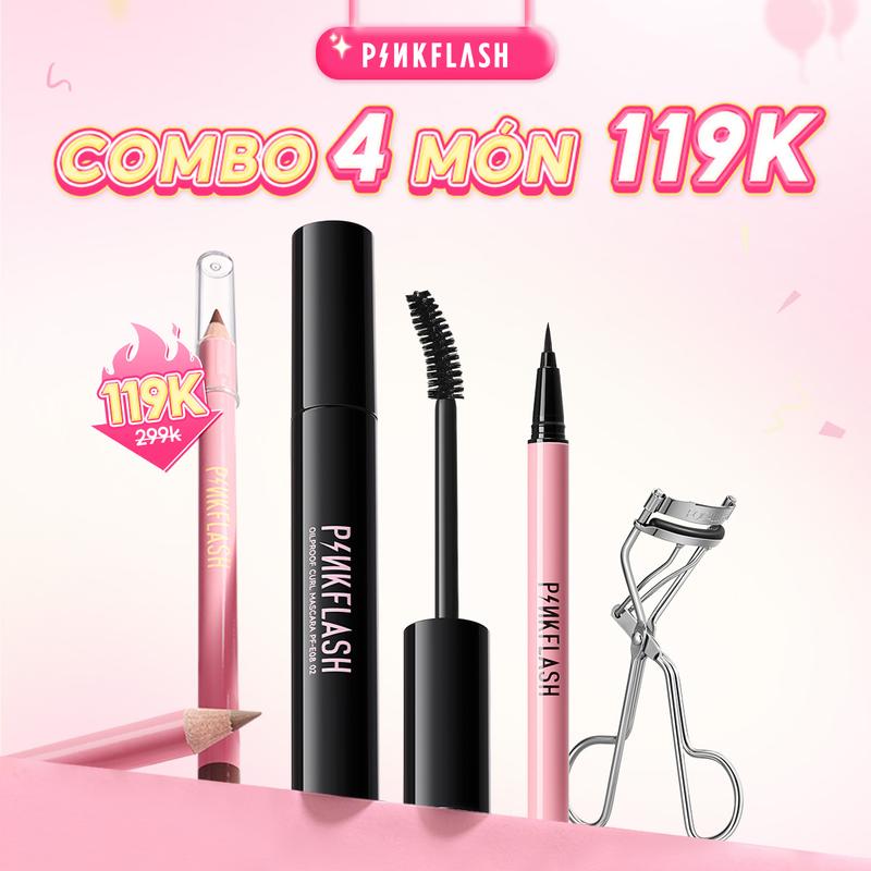  PINKFLASH Bộ Trang Điểm Mắt 4 Món Chì Kẻ Lông Mày + Kẻ Mắt Nước + Mascara + Kẹp Bấm Mi Phù Hợp Trang Điểm Hằng Ngày 