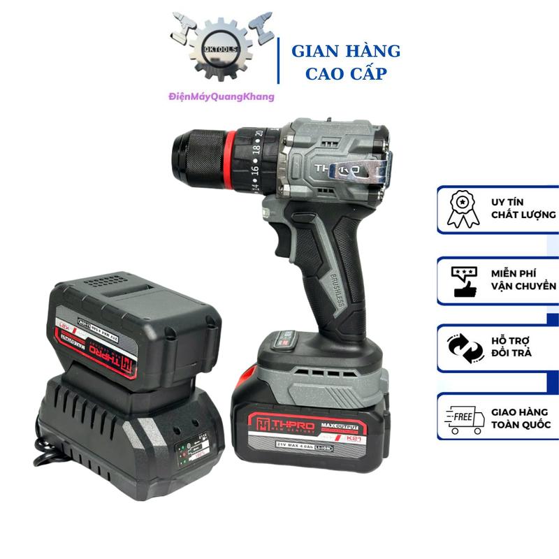  Máy Khoan Pin THPRO TH7713AK 13ly Xám 3 Chức Năng Đầu 13ly Autolock Động Cơ Không Chổi Than Chân Pin Phổ Thông 
