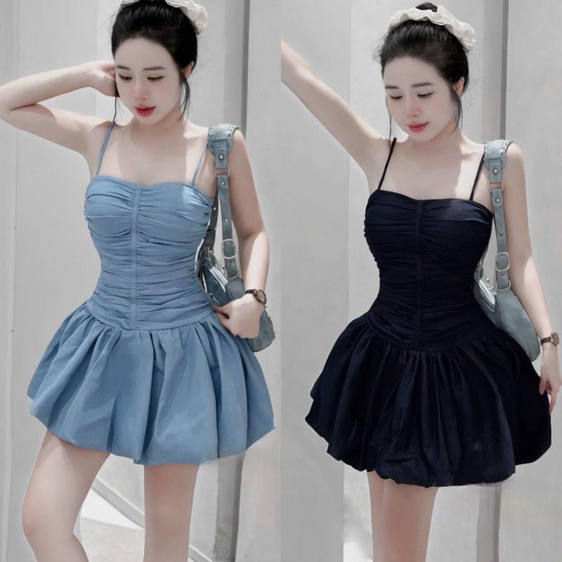 (Pl) Váy Hai Dây Nhún Tùng Váy Bồng Xinh Tôn Dáng Che Khuyết Điểm từ 40-54kg