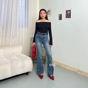 ORE - Jennie Cutbray Jeans Highwaist Lipatan Kaki Besar Jeans Strecht Celana Wanita Slim Stretch Panjang Denim Skinny Cewek Nyaman