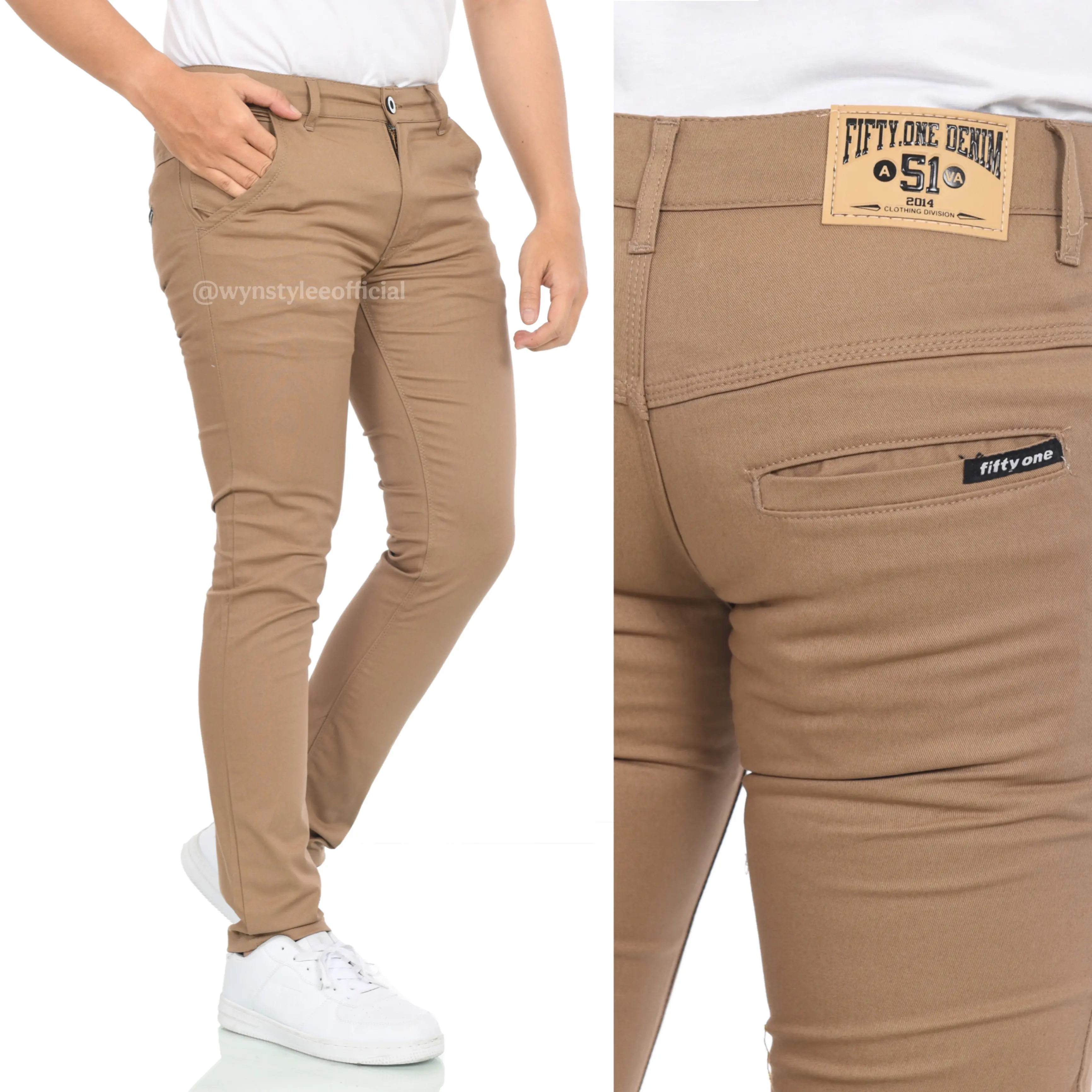 FIFTYONE DENIM - Celana Chino Pria Panjang Slim Fit Katun Twill Stretch Melar Mocca Premium