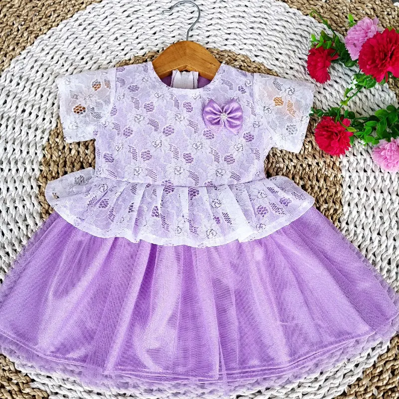 gaun pesta bayi brokat putih variasi pita cute 5