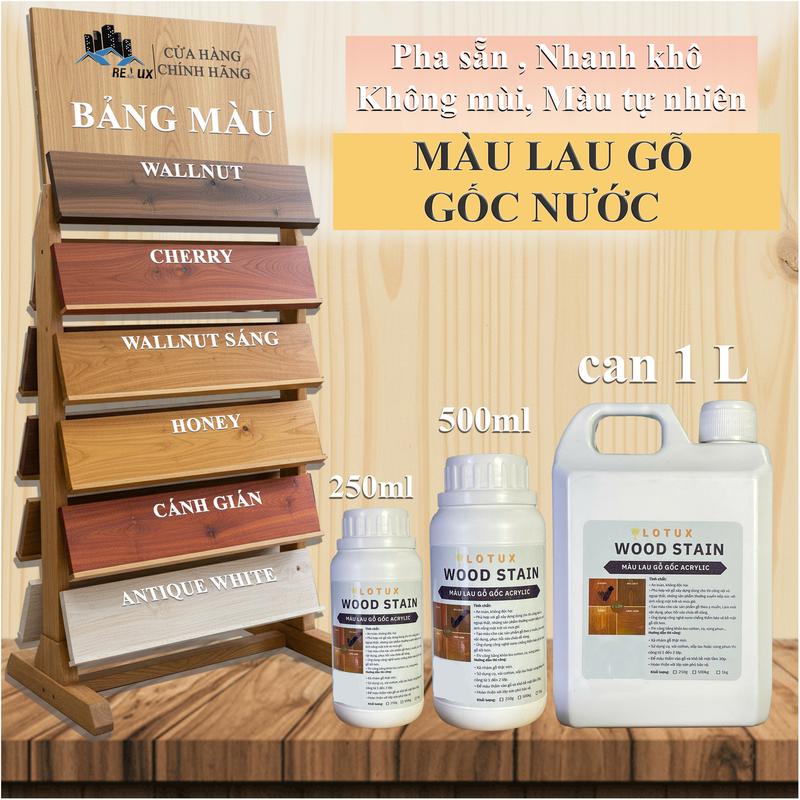 Sơn Màu Lau Gỗ Gốc Nước Pha Sẵn Không Mùi LOTUX WOOD STAIN Giúp Nổi Màu Vân Gỗ Tự Nhiên mã MLG01