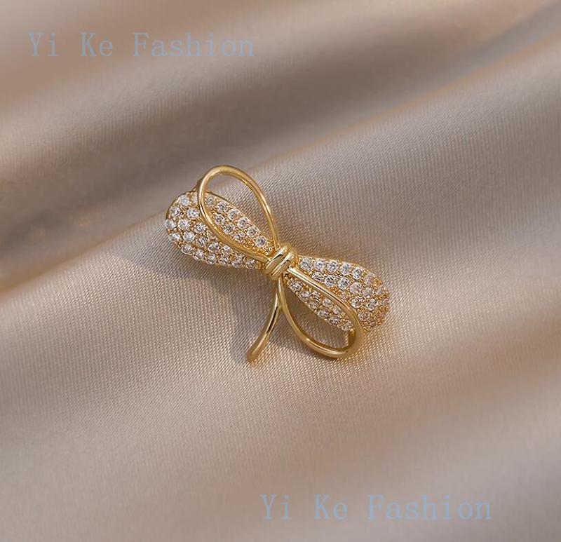 Product Introduction of Rhinestone bow with gold brooch pin  shawl brooch Bow brooch buckle collar decoration buckle pin fixing accessory 4