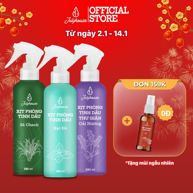 . BÌNH XỊT PHÒNG TINH DẦU THIÊN NHIÊN JULYHOUSE 280ML OẢI HƯƠNG SẢ CHANH BẠC HÀ BẠCH ĐÀN CHANH QUẾ THƠM PHÒNG THƯ GIÃN KHỬ MÙI HIỆU QUẢ