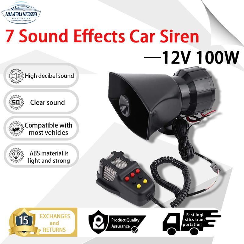 Còi Báo Động Xe Hơi, 12V 100W, 7 Âm Thanh, Kêu Còi Báo Động An Ninh Lớn, Thích Hợp Cho Ô Tô, Xe Van, Xe Tải, Xe Máy, Thuyền, Cảnh Sát, Xe Cứu hỏa, Xe Cứu Thương, Loa Lớn