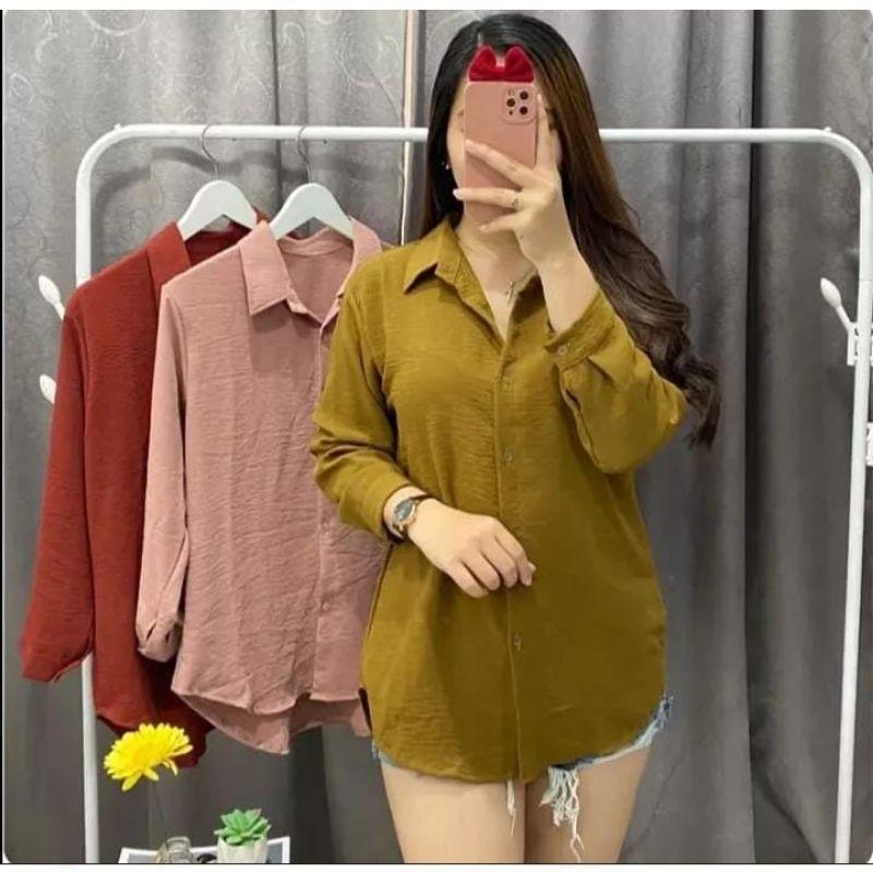 Atasan Kemeja wanita Oval bahan crinkle airflow terbaru Oversize Nyaman 7