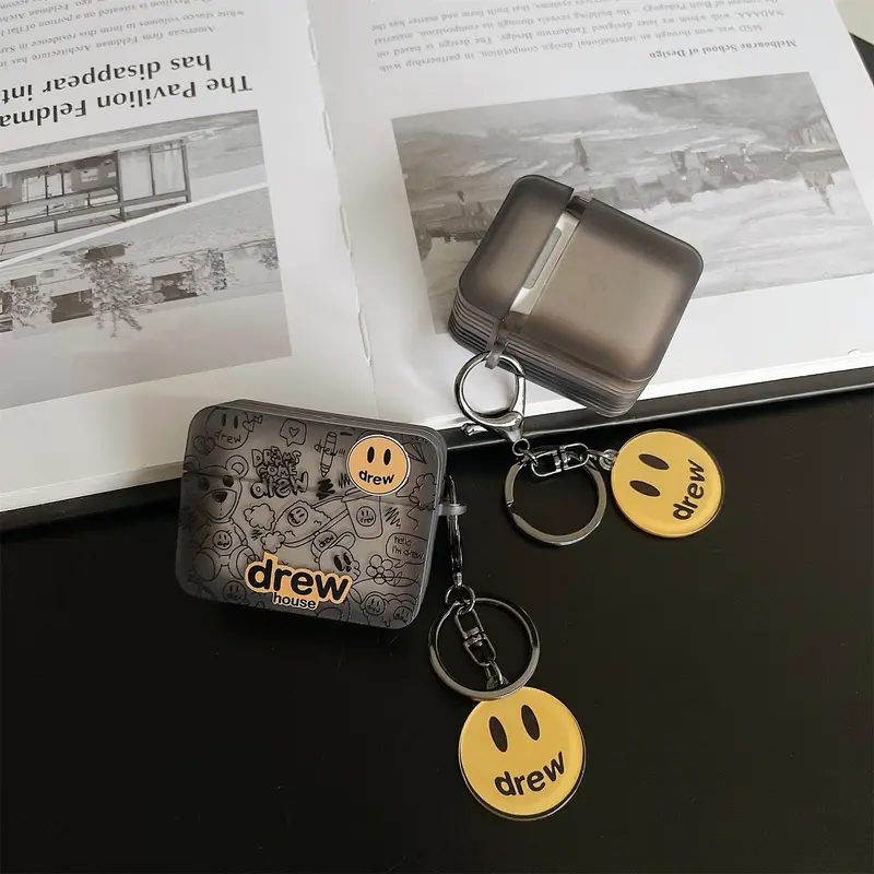 Ốp Vuông Silicon TPU Mềm, Drew Đen, Tương Thích Với Thiết Bị Airpods 4 Pro, 1 / 2 / 3 Pro2, Phụ Kiện Ốp Bảo Vệ, Thích Hợp Cho Tai Nghe Bluetooth Không Dây, Vỏ Bảo Vệ Chống Sốc Cầm Tay, Vỏ Bảo Vệ 3