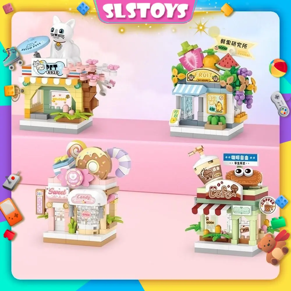 Micro Block Cute Shop Series Fruit Food Dessert Cafe Ice Cream Pet Store Gift Deco Decoration Building Brick