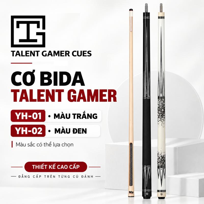 Dụng cụ bi da kiểu Mỹ TALENT GAMER, YH-01, YH-02,tgcue  lõi carbon 35cm ở phần trên, tay cầm bọc da, phần đuôi được trang trí tinh xảo, chất liệu gỗ tự nhiên. Phù hợp hơn với lối chơi bi da kiểu Mỹ.