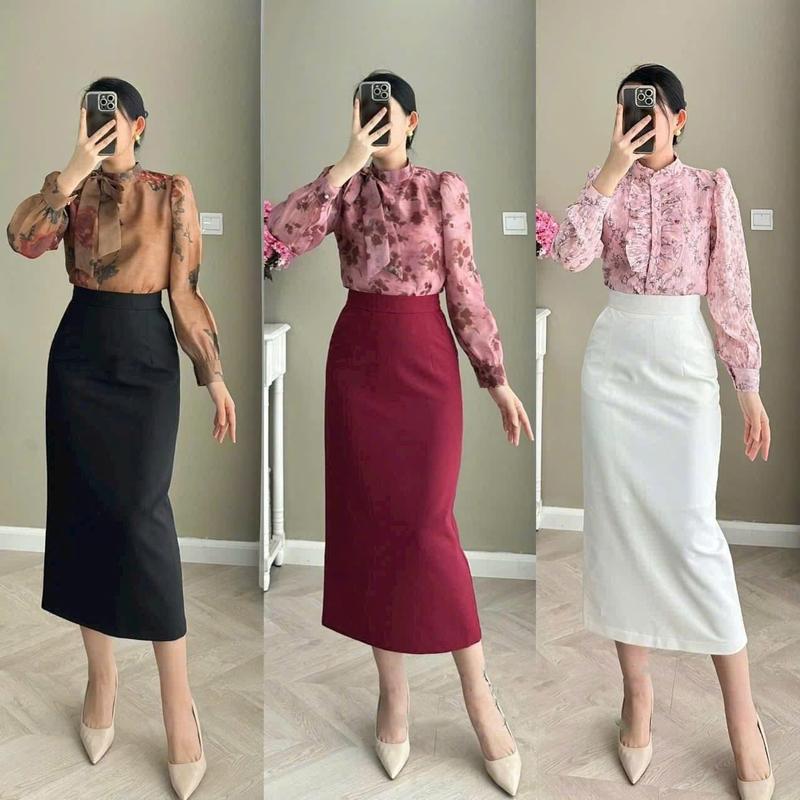 Susuclothing Chân váy bút chì dáng dài có lót có túi xẻ sau cơ bản dài 80cm BC80