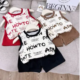 (8-27kg) Bộ quần áo ba lỗ phối in cotton chữ HOw cho bé trai