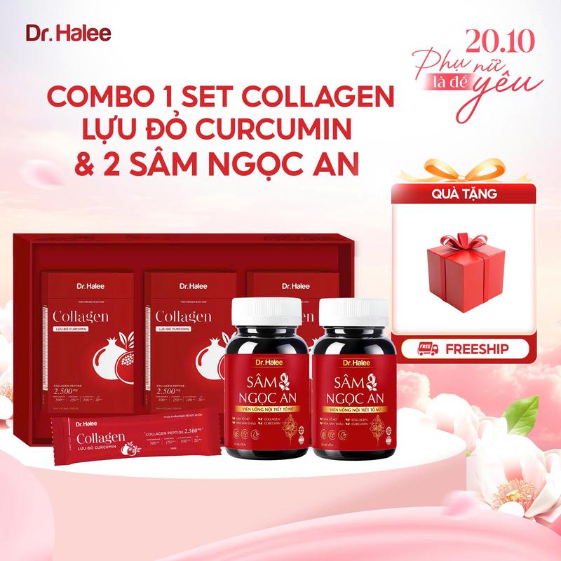 Combo 1 set Collagen Lựu đỏ Curcumin + 2 hủ viên uống Sâm Ngọc An