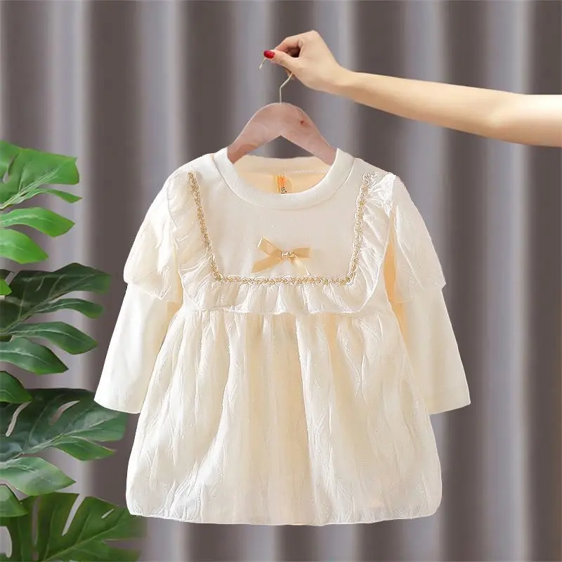 Gaun Pesta Anak Perempuan Elegant Tangan Panjang dengan Aksesoris Pita dan Glitter untuk Usia 1-5 Tahun - Fashion 4