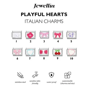 Jewellia - Italian Charms Bracelet Playful Hearts SIlver Collection | Titanium Steel Stainless Steel Anti karat | Y2K Bracelet | Gelang Custom | Couple Gift