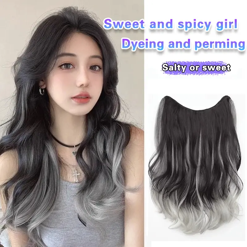 Women's Wig Long hair Paris Painting Dyed Big Waves One Piece Increase Hair Volume Fluffy Hair Patch Wig Piece Highlighted Dye