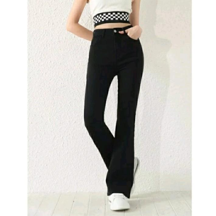 High Waist Jeans Streach Wanita Cutbray || Korean Style Straight Loose Cutbray Wanita Premium || Cutbray Jeans Wanita Bahan Melar Panjang Tebal Celana Hitam Dark 6
