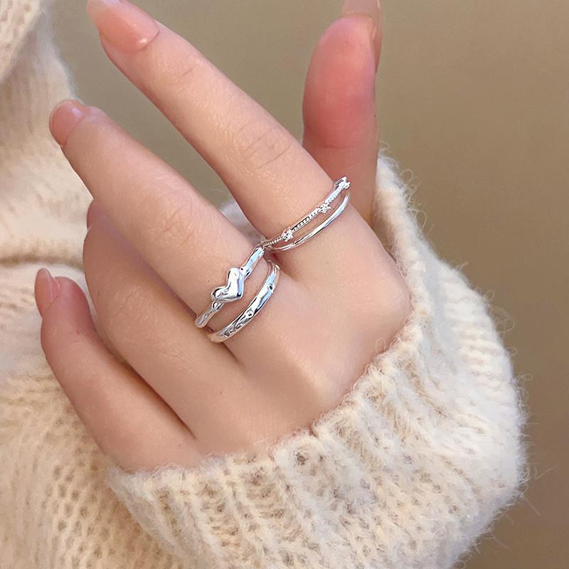 Nhẫn Mở Đôi Zircon, Thời Trang Phong Cách Hàn Quốc Của Tình Yêu, Dành Cho Phụ Nữ Và Học Sinh, Thiết Kế Tinh Tế Thích Hợp Làm Quà Tặng Sinh Nhật, Ins Exquisite 8