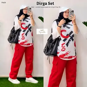 READY STOK - Setelan Setcel Merah Putih Merdeka Kemerdekaan 17 Agustus Keren dan Modis Kekinian by Mumufashion Setelan Celana Panjang Wanita Sport Muslim Kaos