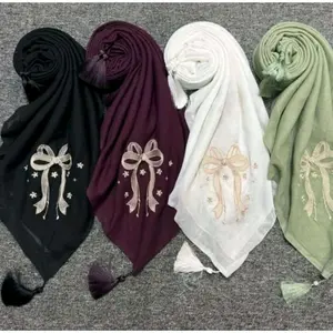 LS Kerudung segi empat Paris jadul bordir pita besar model terbaru tassel premium || segi empat bordir pita gede tassel hijab Basic