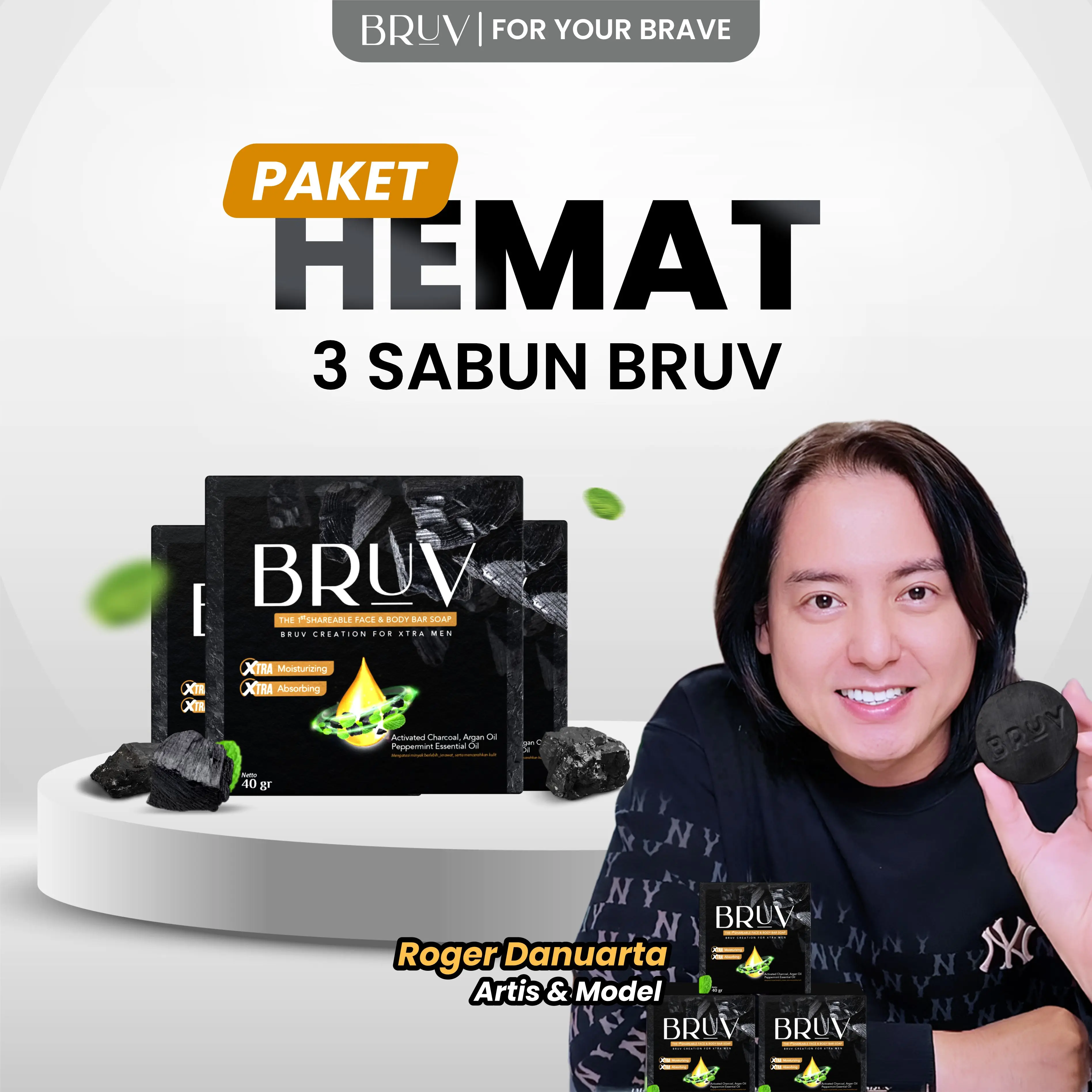 BRUV Brightening and Acne Soap 3pcs - Sabun Bruv Sabun Pembersih Wajah Pria Pencerah Wajah Pria Menghilangkan Jerawat Pencerah Muka Laki Laki Wajah Kusam Muka Berminyak Bruv Original
