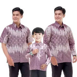 Kemeja Batik Pria Batik Ayah dan Anak laki Laki Motif Seroja Batik Anak Laki Laki Warna Ungu Taro
