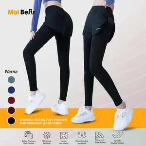 MOI Celana Legging Running Pendek 2in1 Pria Wanita Legging Hotpants Panjang Olahraga Running Senam Zumba Outdoor