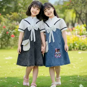 Alena Dress Jeans Anak Perempuan Free Tas Usia 1-12 Tahun - Dress Bahan Jeans Mix Brukat Premium Terbaru - Midi Dress Jeans Anak Kekinian Terviral